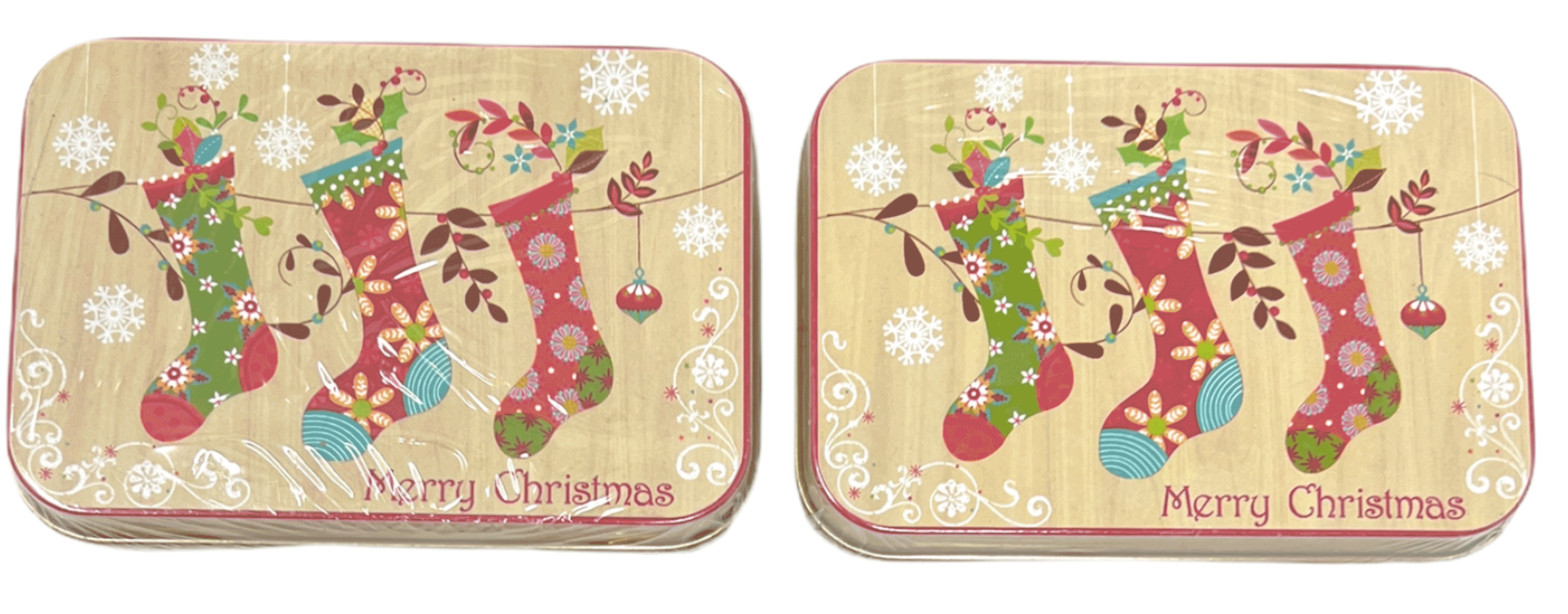 Northeast Home Goods Christmas Holiday Gift Card Tin Box, 2Pack (Merry Christmas Stockings