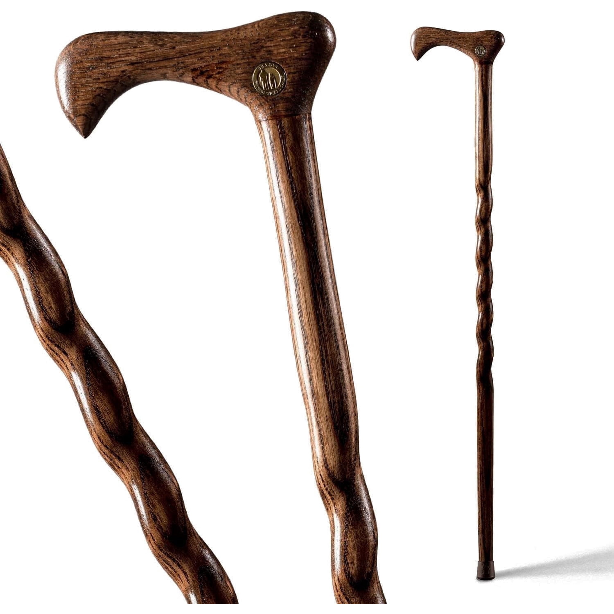 Brazos Handcrafted Wood Walking Cane, Twisted Oak, Traditional Style Handle, for Men & Women, Brown, 37"