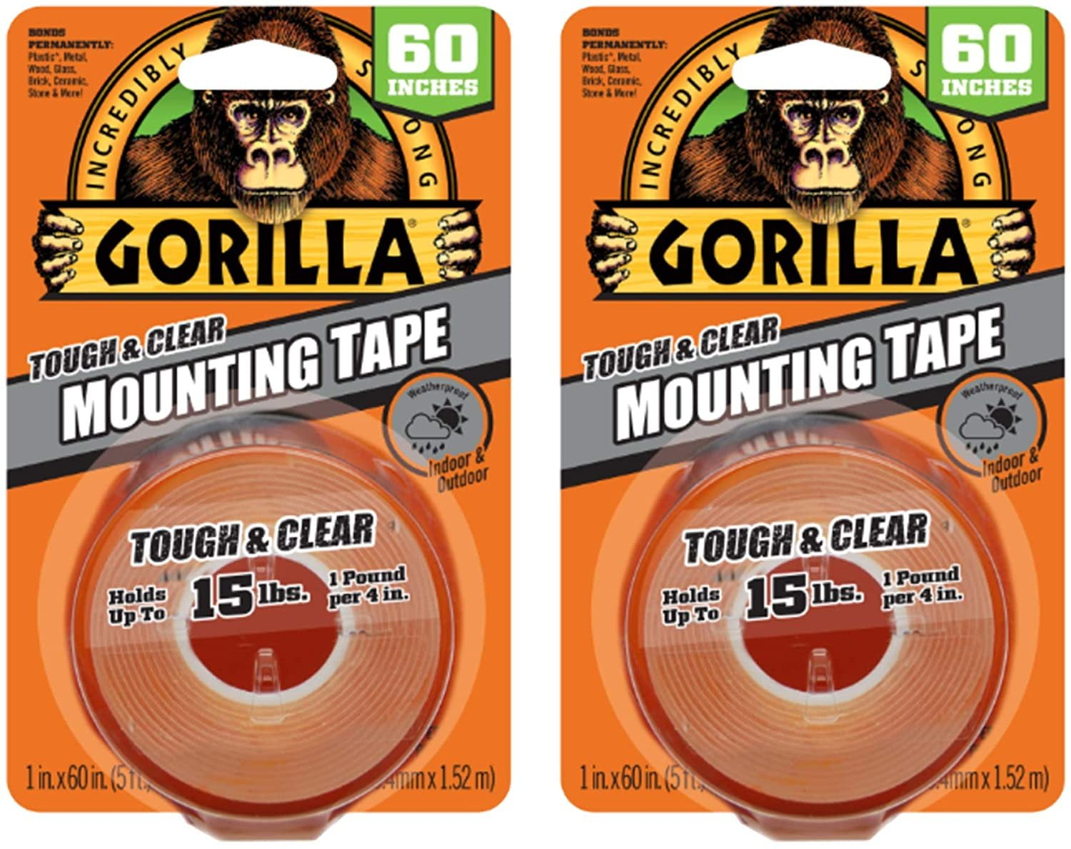 Gorilla Tough & Clear Double Sided Tape Squares, 24 1 Pre-Cut Mounting Squares, Clear, (Pack of 6)