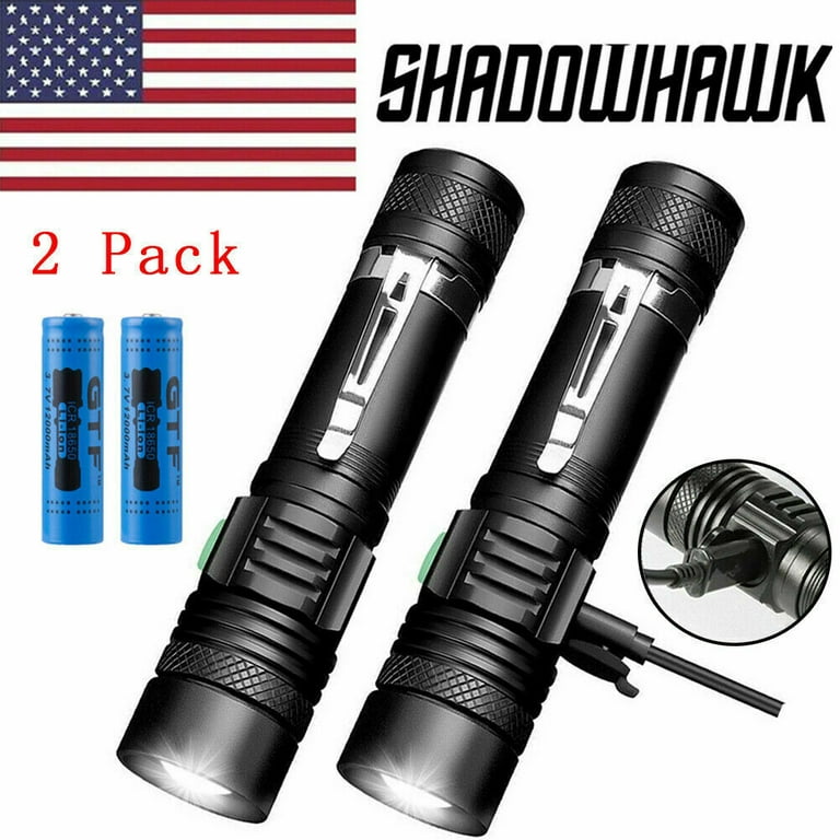 2 Pack 20000lm Shadowhawk Lampe de poche Rechargeable Usb T6 Led