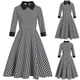 thumbnail image 2 of Vestido Vintage con cremallera y cuello de muñeca ajustado de manga tres cuartos con estampado de pata de gallo Retro para mujer Fridja nbo3069, 2 of 9