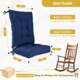 thumbnail image 2 of Millsilo Outdoor Rocking Chair Cushion Set 38" x 17" x 3", Waterproof Patio Chair Cushions with Non-Slip Bottom & 6 Ties, Tufted High Back Seat & Back Cushions, Blue, 2 of 7