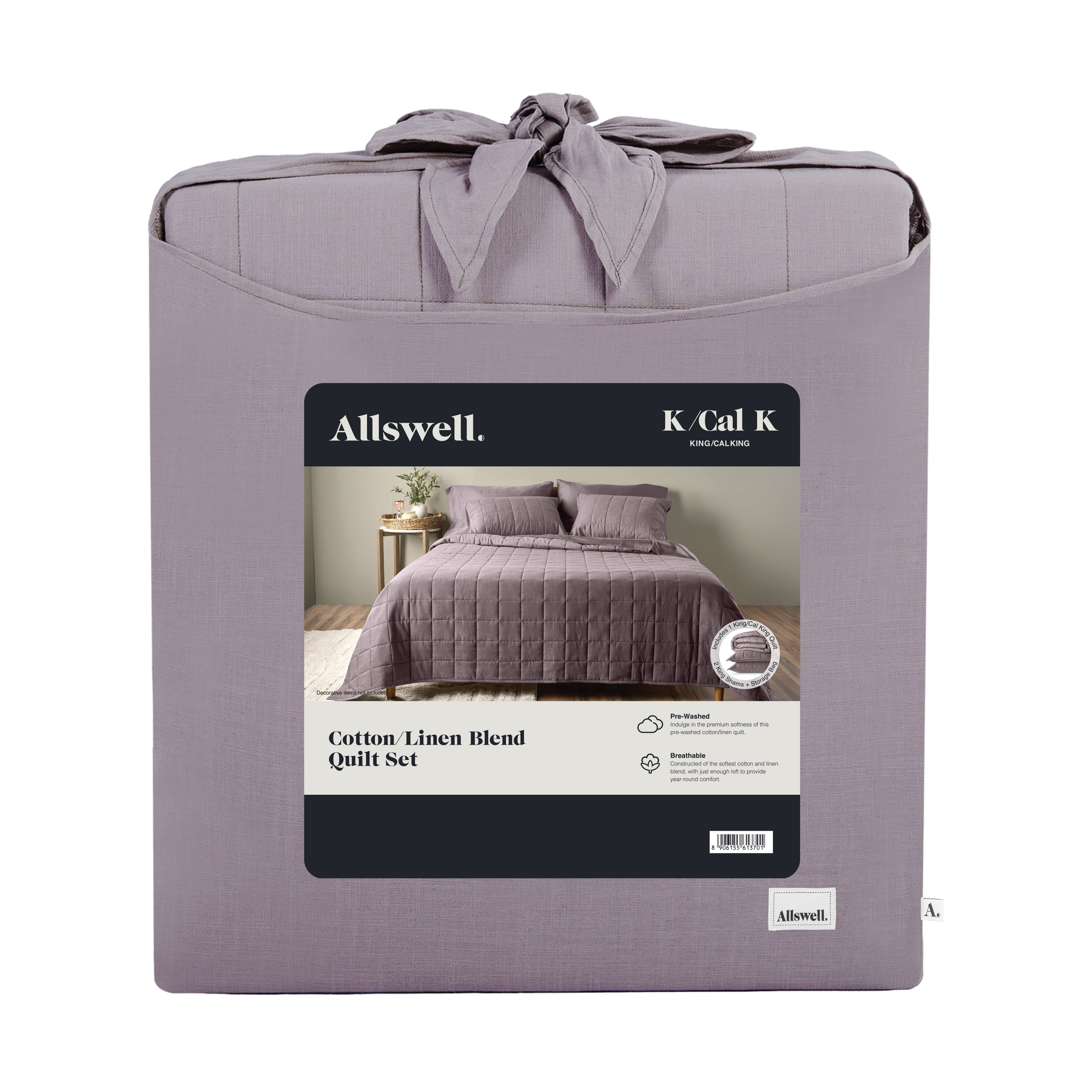 Allswell Cotton Linen Blend Quilt Set, Hazy Purple, King/California King