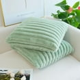 thumbnail image 3 of WOVTE Sage Green Striped Decorative Throw Pillow Covers 18x18 Inch Set of 2, Square Spring Fall Decorations Couch Pillow Case, Soft Cozy Faux Rabbit Fur Plush, Modern Home Decor for Bed (No Inserts), 3 of 7