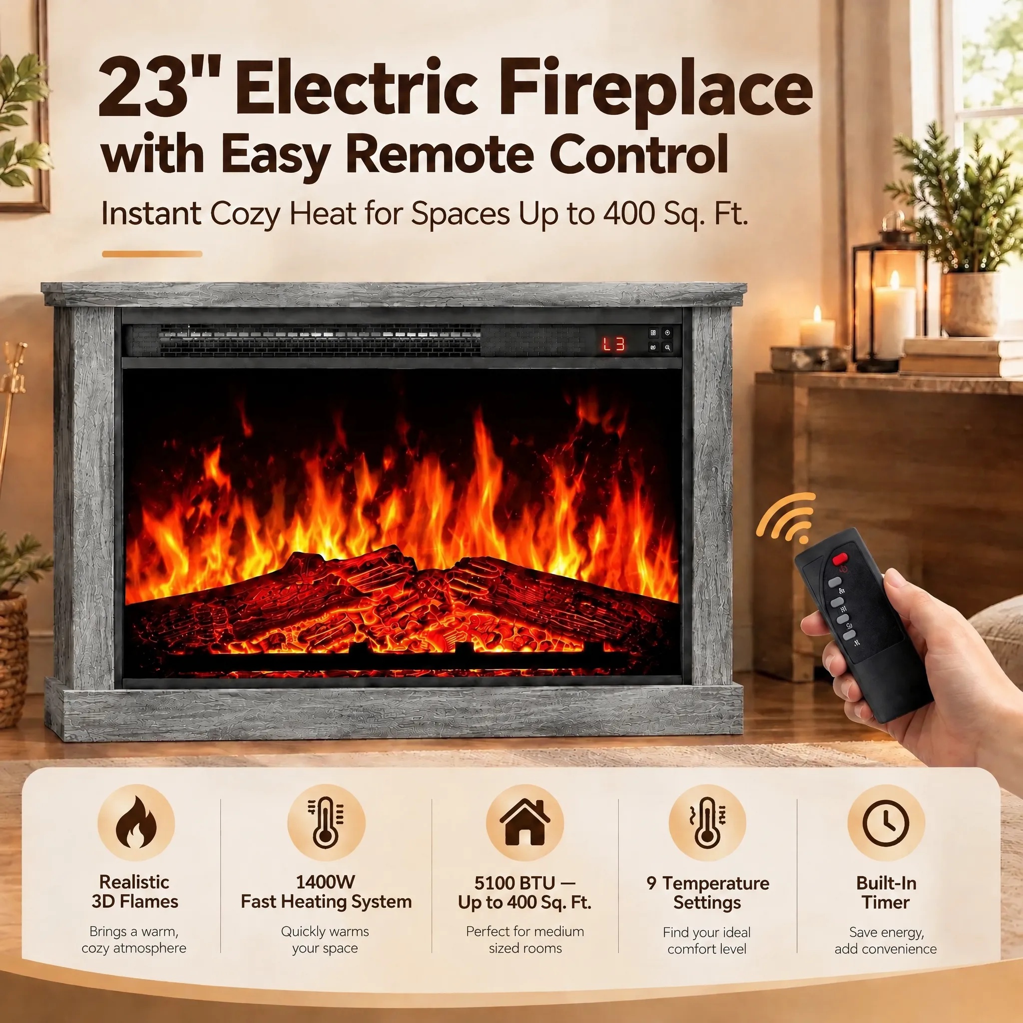CHITOOMA TV Stand for 75" TVs with Electric Fireplace photo 3