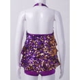 thumbnail image 5 of RUNQHUI Kids Girls Sequins Halter Neck Leotard Dance Dress Latin Jazz Salsa Samba Rumba Dance Purple 12, 5 of 7