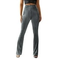thumbnail image 2 of Luiryar Women's Juniors Corduroy Elastic High Waist Flare Leg Palazzo Long Pants Trousers, 2 of 6