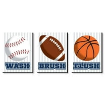 Big Dot of Happiness Go, Fight, Win - Sports - Kids Bathroom Rules Wall Art - 7.5 x 10 inches - Set of 3 Signs - Wash, Brush, Flush