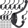 thumbnail image 1 of Ganchos de pared, 10 piezas Ganchos para abrigos Ganchos para toallas para colgar abrigos Ganchos dobles para batas negros sin óxido Montados en la pared con tornillos para llave, 1 of 5