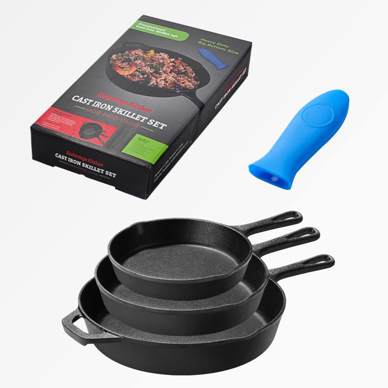 Cast Iron Skillet Set – 6, 8, 10 Inch Pre-Seasoned Pans, 3-Piece With Silicone Handle Holders 4 thumbnail image