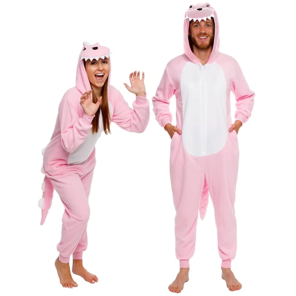 FUNZIEZ! - Dinosaur Slim Fit Adult Unisex Novelty Union Suit Costume for Halloween - X Large, Pink
