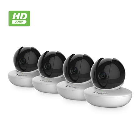 4-Pack Zencam WiFi Camera, Indoor Pan Tilt Zoom Home Wireless IP Camera, 720P Dome Cloud Security Surveillance System with Two-Way Talk for Home, Pet, Nanny Cam, Baby Monitor White