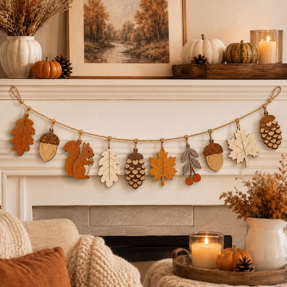 6 FT Fall Garland Fall Decor,Maple Leaf Squirrel Acorn Pinecone,Rustic Farmhouse Harvest Fireplace Mantel Autumn Thanksgiving Seasonal Home Decoration