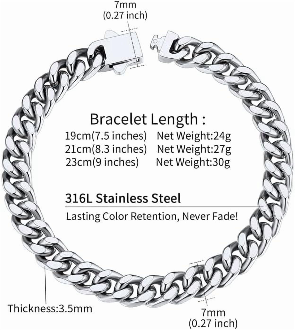 Leander Stainless Steel Cuban Link Bracelet for Men, 5mm/7mm/9mm/12mm Width, 7.5"/8.3"/9" Length, Black/18K Gold Plated Chain Wrist Bracelets for Men, with Gift Box
