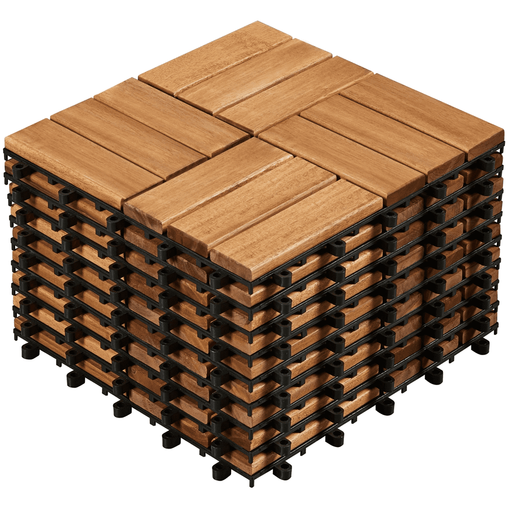 Renwick Pack of 10 Interlocking Flooring Tiles for Outdoor & Indoor Patio Garden 12"x12", Wood