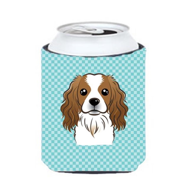 Checkerboard Blue Cavalier Spaniel Can Or Bottle Hugger, 12 Oz.