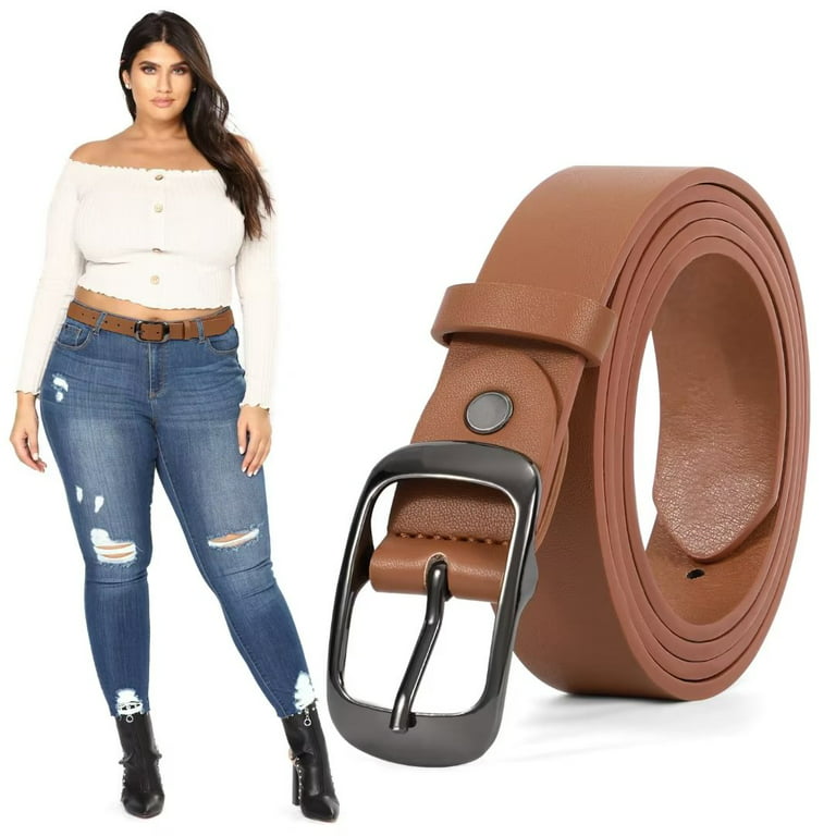 JASGOOD Leather Belts for Women Plus Size Brown Belt for Jeans Pants Dresses