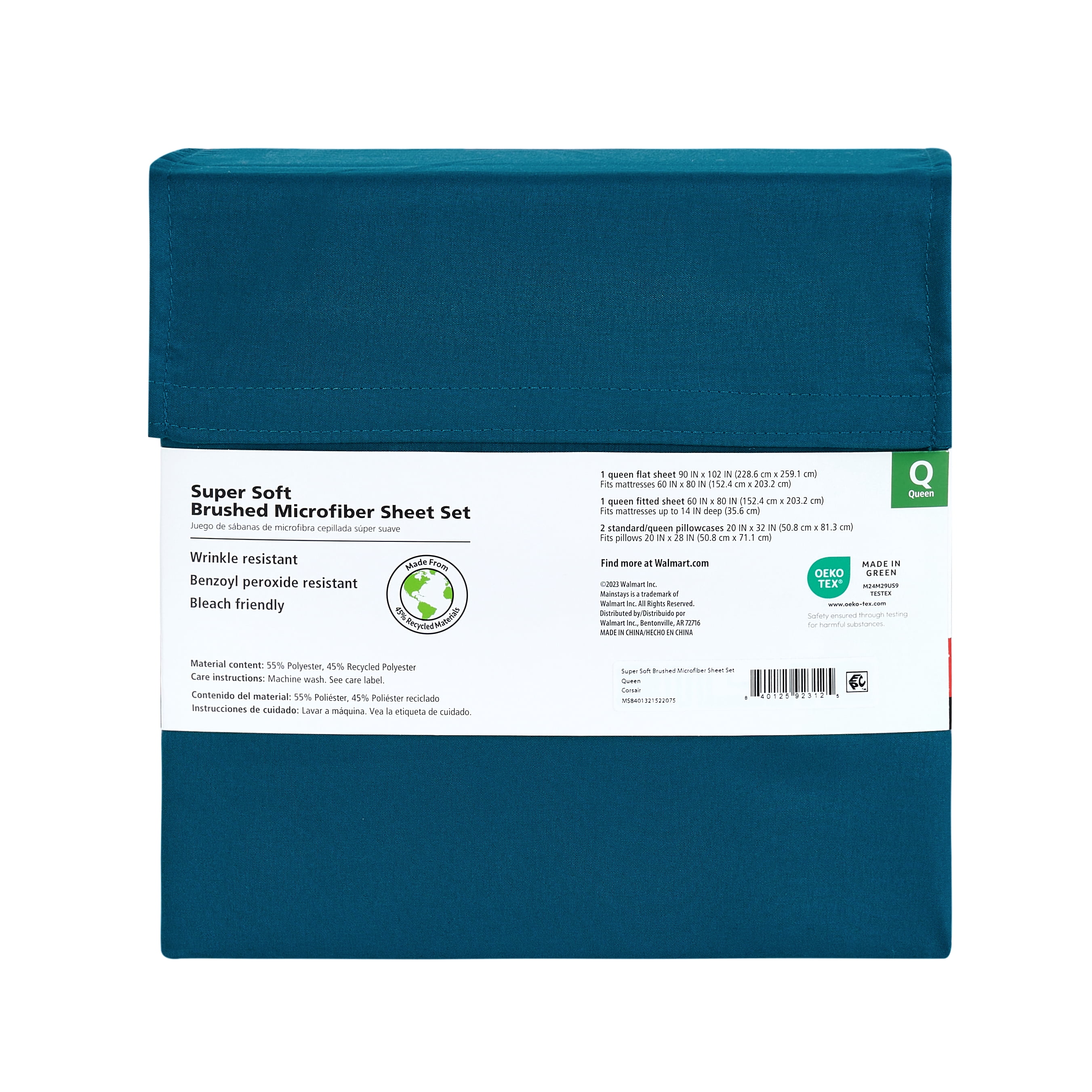 Mainstays Super Soft Brushed Microfiber Bed Sheet Set, Full, Dark Teal, 4 Piece