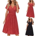 thumbnail image 2 of gakvbuo Summer Dress For Women Maxi Dress T-Shirt Dress Women's Solid Color Short Sleeve-Neck Mid-Calf Dress, 2 of 3