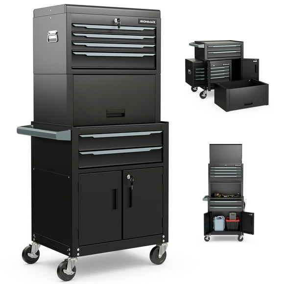 Ironmax 6-Drawer Rolling Tool Chest 3-in-1 Heavy-Duty Storage Cabinet with Universal Wheels Black