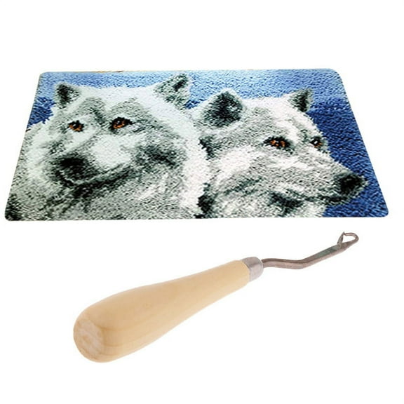 Two Wolf Latch Hook Rug Completed For Kids Boy With
