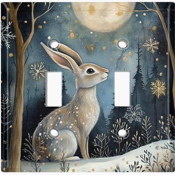 Metal Light Switch Wall Plate Outlet Cover (Enchanted Forest with Bunny Rabbit - Double Toggle)