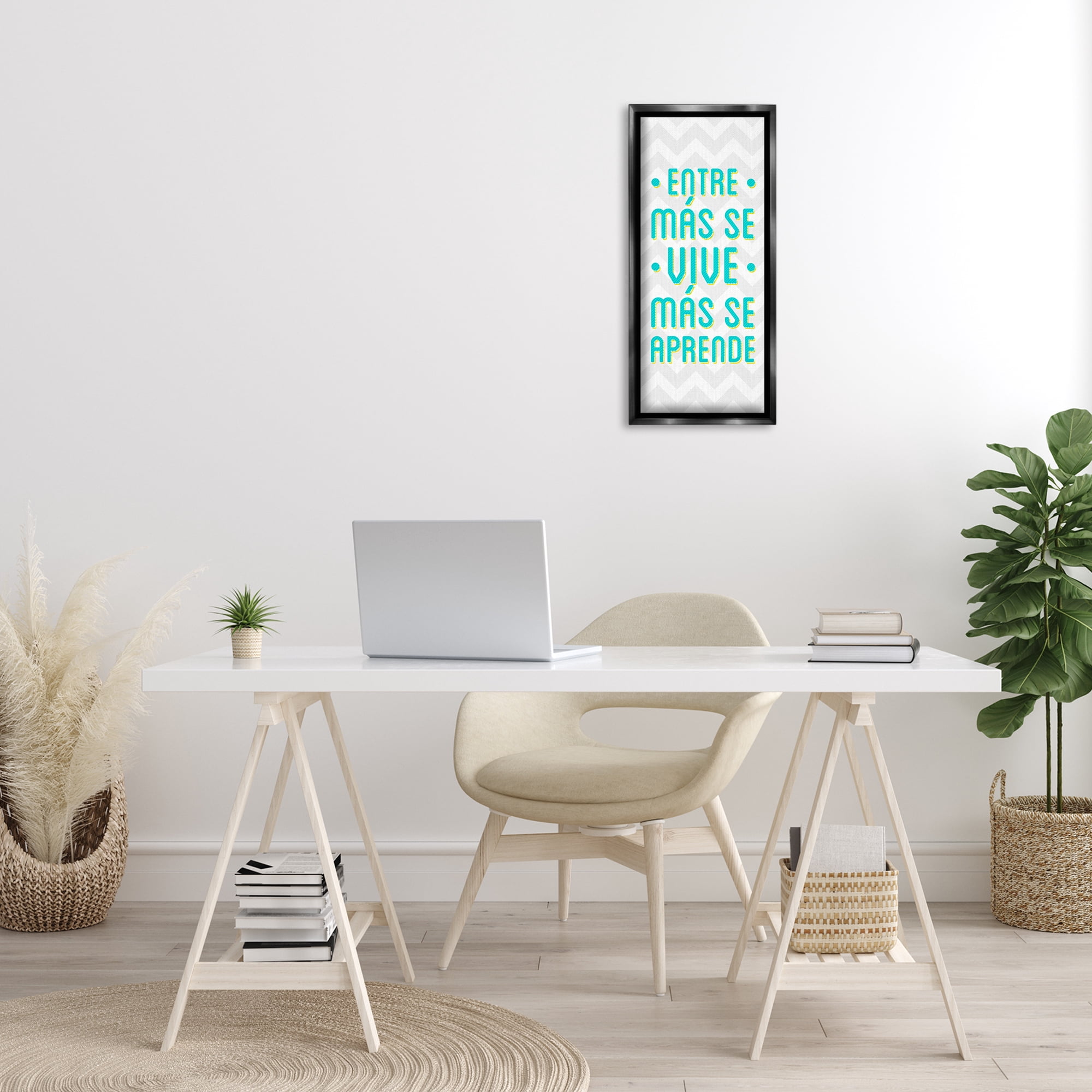 Stupell Industries Se Vive Se Aprende Inspirational Quotes & Sayings Painting Black Floater Framed Art Print Wall Art, 11 x 25