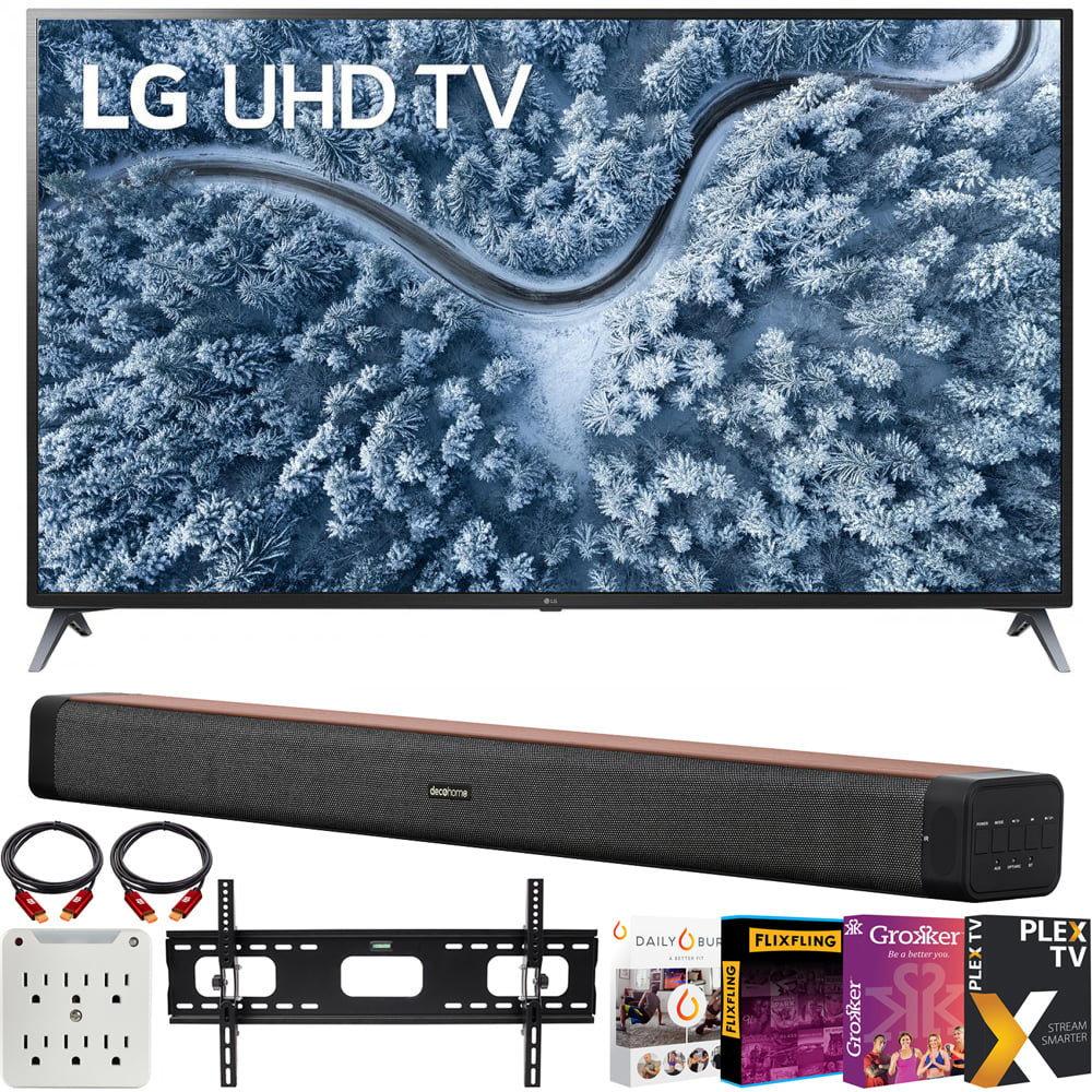 LG 70UP7070PUE 70 Inch LED 4K UHD Smart webOS TV (2021) Bundle with Deco Home 60W 2.0 Channel Soundbar w/subwoofer + Wall Mount Kit + Premiere Movies Streaming 2020 + 6-Outlet Surge Adapter