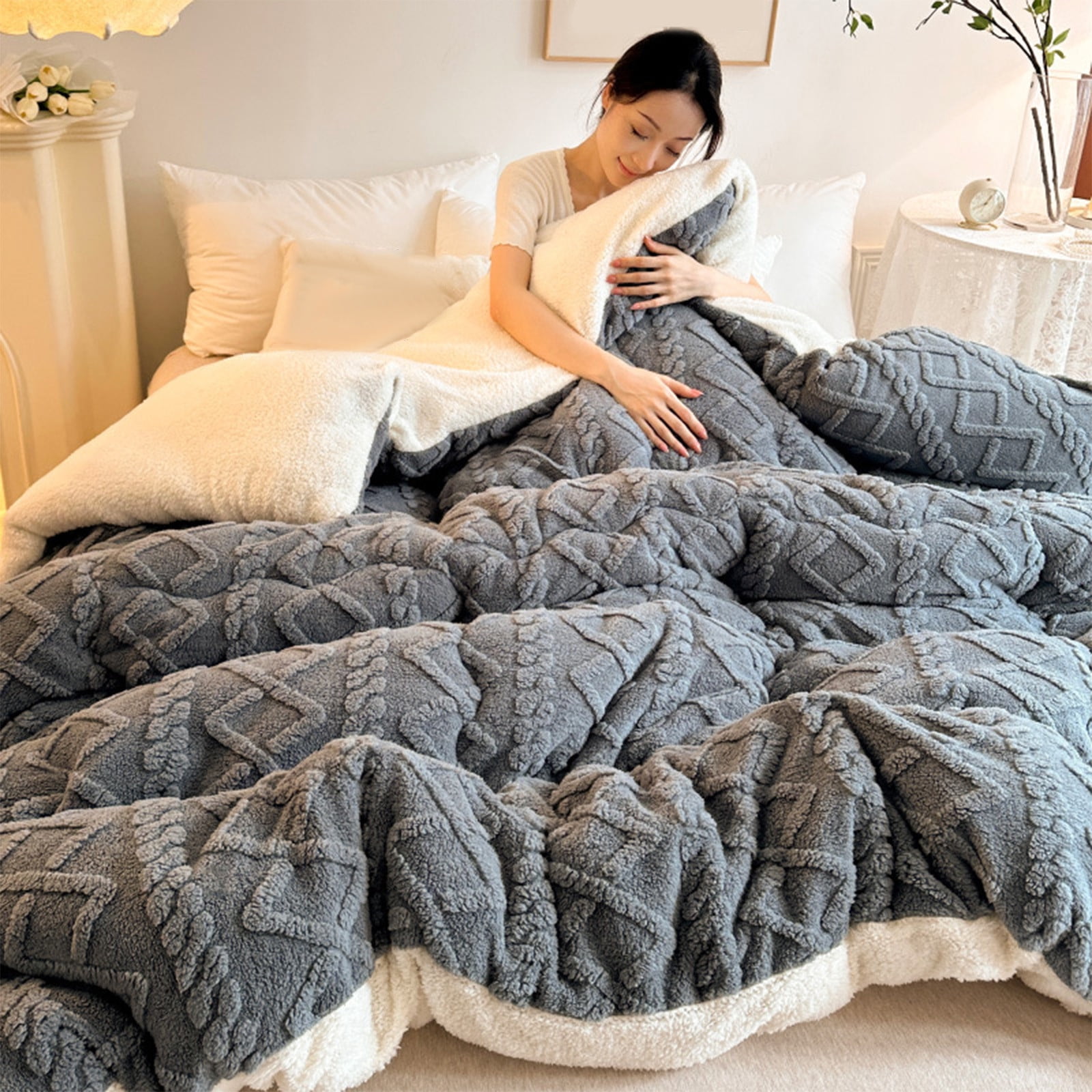 JMKQLZ Winter Lambswool Quilt Thick Warm Plush Bedding Comforter Bed Blanket Cold Weather Protection Suitable For All Seasons