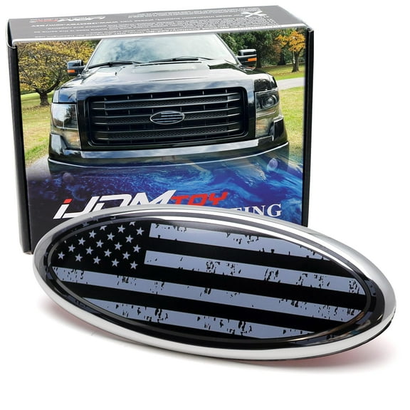 9-Inch Distressed Grayscale US Flag Design Front Grille Oval Emblem Badge Replacement For Ford 2004-14 F150, 2005-07 F250/F350, 2011-14 Edge, 2011-16 Explorer