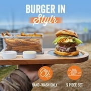Yukon Glory Burger Board Serving Set Wooden Serving Trays with Grill Basket