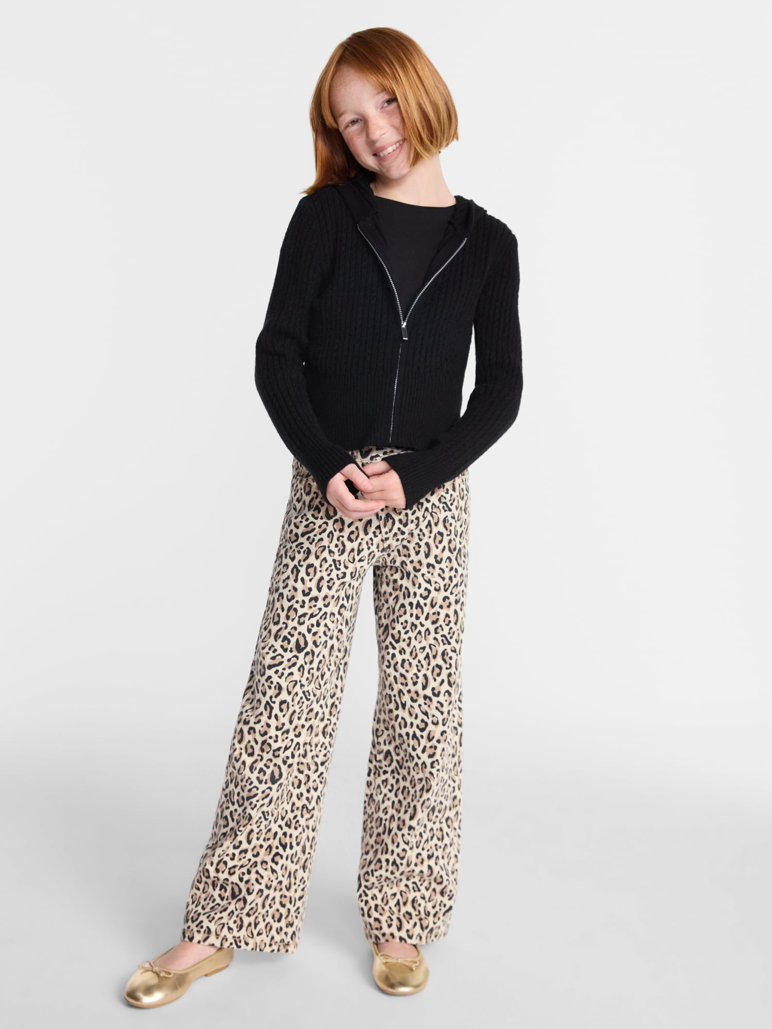 Wonder Nation Girls Crossover Waist Wide Leg Jeans, Sizes 5-18