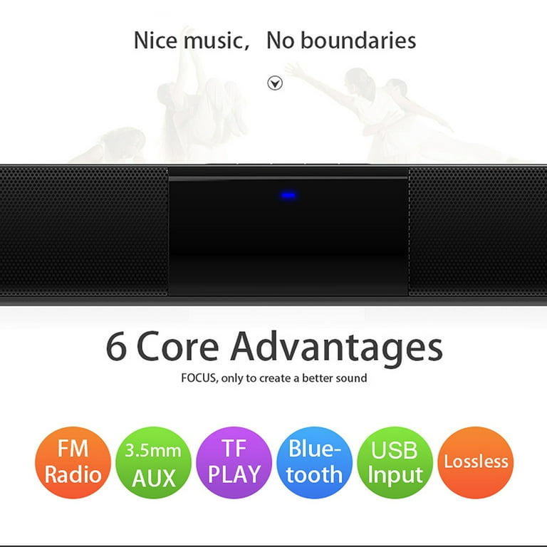 Doosl Sound Bar 22 inch Bluetooth TV Speaker with Remote 4 Built in Subwoofers TF Play FM Radio Rechargeable 20W Wireless Soundbar for TV Home