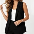 thumbnail image 5 of Olyvenn Womens Notch Lapel Single Button Sleeveless Blazer Vest, Mid Length Straight Cut Side Hand Pockets Tailored Fit Black S, 5 of 7