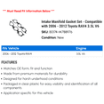 thumbnail image 2 of Intake Manifold Gasket Set - Compatible with 2006 - 2012 Toyota RAV4 3.5L V6 2007 2008 2009 2010 2011, 2 of 2