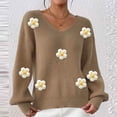 thumbnail image 2 of ZUKMRJPC Women's V Neck Sweater Long Sleeve Casual Fashion 3D Crochet Flower Chunky Knitted Pullover Sweater Fall Winter Warm Cozy Tops, 2 of 6
