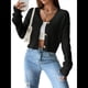 thumbnail image 3 of Suéter Tipo Cárdigan de Punto Suave con Cuello en V y Botones Delanteros de Larga para Mujer Negro XL, 3 of 8