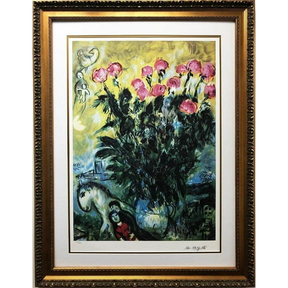 Marc Chagall "Les Roses" Custom Framed Art Limited Offset Lithograph Generic