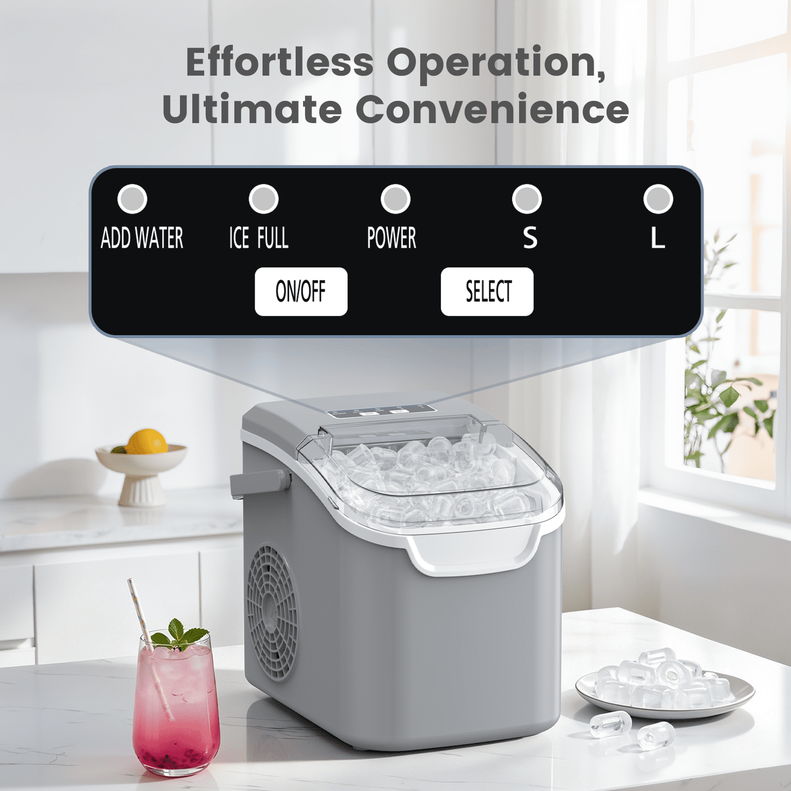 KNDKO Countertop Ice Maker Ice Machine With Handle,Self-Cleaning Ice Makers, 26Lbs/24H, 8 Ice Cubes Ready In 6 Mins For Home/Kitchen/Bar/Party/Camping