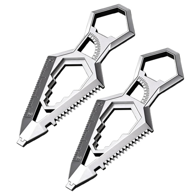 Llavero de acero inoxidable 9 en 1, abridor de botellas portátil, transportador, regla, destornillador, llave inglesa, herramienta EDC de bolsillo.