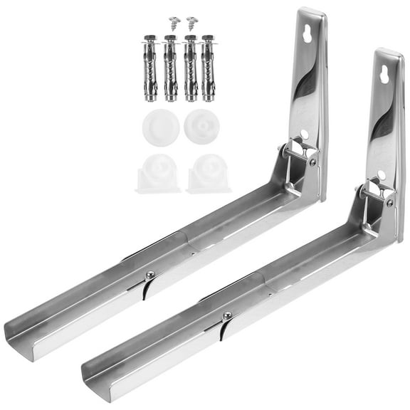 GAXIRE 1Set Foldable Microwave Oven Wall Shelf Stainless Steel Rack for Space Saving