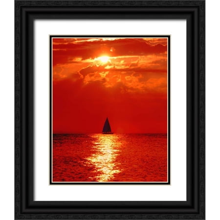 Kelley, David 26x32 Black Ornate Wood Framed with Double Matting Museum Art Print Titled - Michigan, Mackinaw, Lake Huron Sailboat at dawn