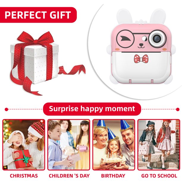 Cámara para niños con impresión instantánea de fotos HD 1080P, minicámara de vídeo Digital de 8MP con 2 rollos de papel térmico, regalos de cumpleaños para niñas y niños