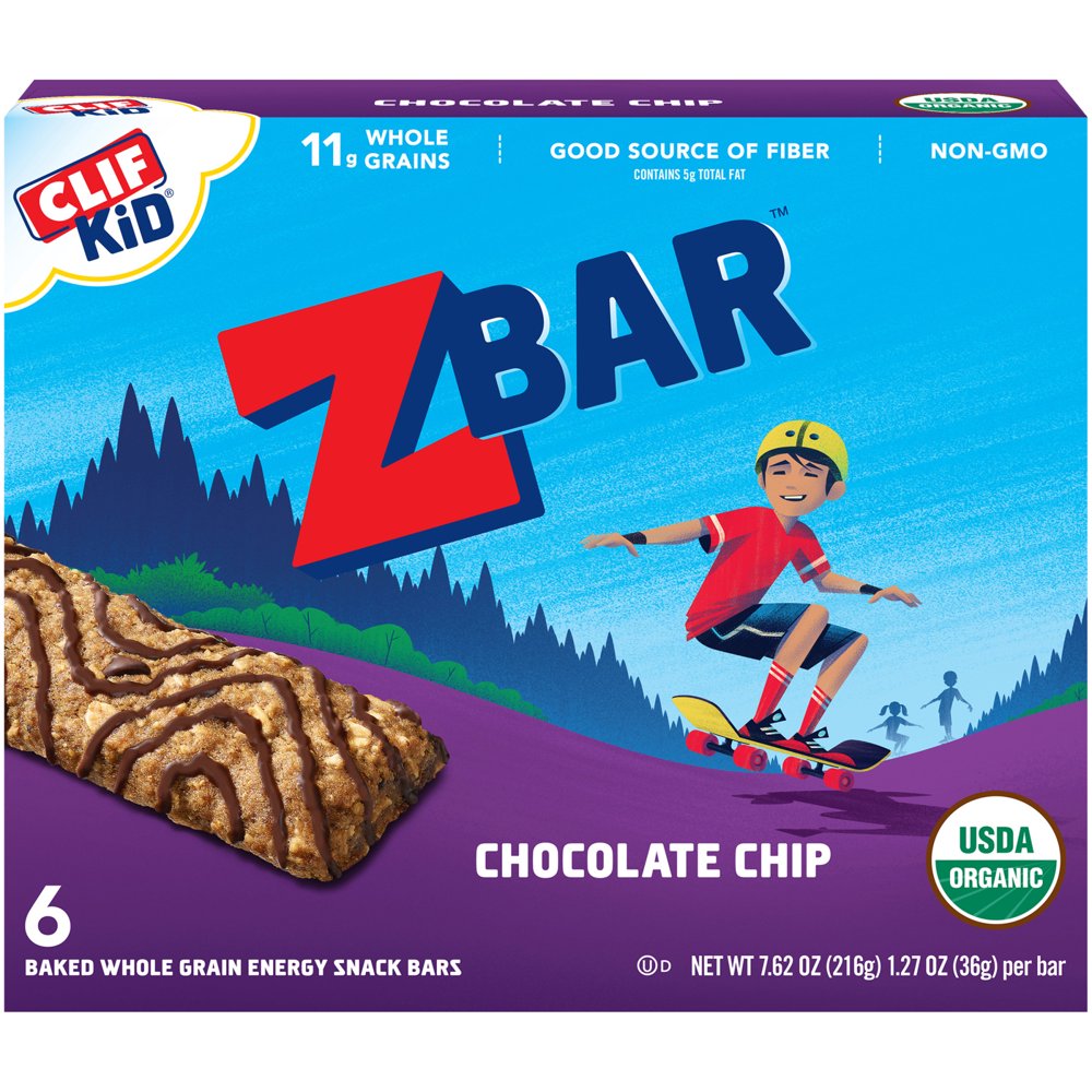 CLIF Kid Zbar Organic Granola Bars, Kids Snacks, Chocolate Chip, 6 Ct
