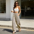 thumbnail image 6 of BCSIOAOI Womens Pants,Elastic Waist Barrel Leg Pants with Exposed Drawstring and Pockets Beige L, 6 of 9