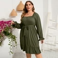 thumbnail image 4 of Women's Casual Plus Size Dress Short Sleeve High Waist Ruffle Summer Midi Dress With Belt, 4 of 5