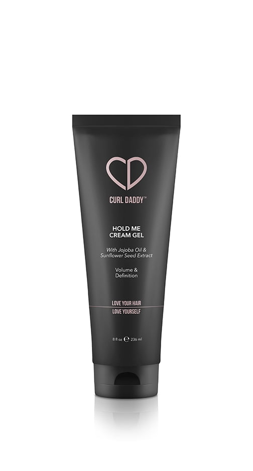 Curl Daddy Hold Me Cream Gel  8 oz . Vegan Cream Gel with thermal protection.  Infused with Jojoba oil. Helps with curl shrinkage. Provides volume, definition and a natural hold for your curly hair
