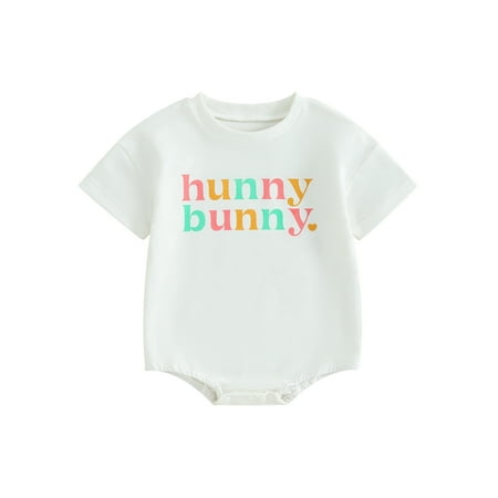 

Bslissey 3M 6M 9M 12M 18M Baby Girls Boys Easter Short Sleeve Romper Crew Neck Letter Print Jumpsuit Infant Casual Daily Clothes Bodysuit