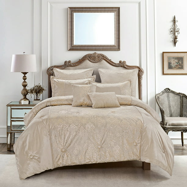 HGMart Bedding Comforter Set Bed In A Bag - 7 Piece Luxury Matallic ...