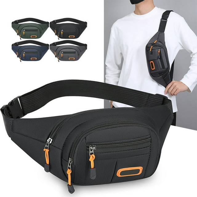 mfyjkho Riñonera deportiva multifuncional de gran capacidad, con múltiples compartimentos, correa de hombro ajustable y diseño cruzado, 35 × 13 × 5 cm, 1 unidad, para actividades al aire libre.